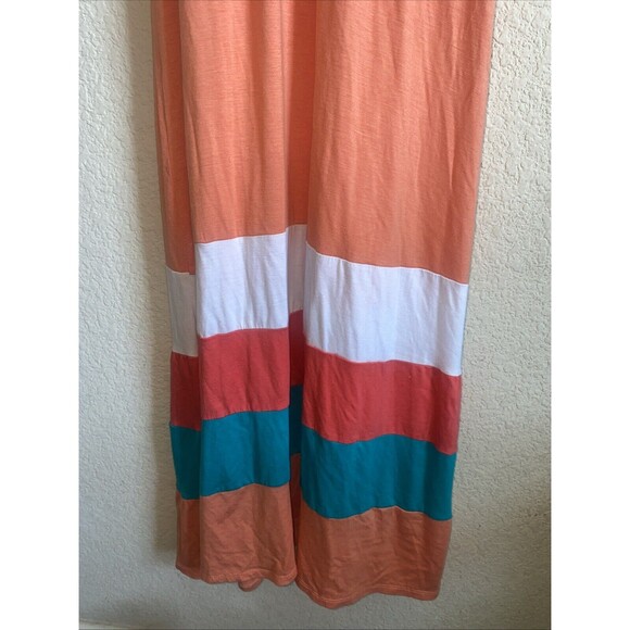 5th & Love Women Maxi Long Tank Dress Coral M V Neck Tie Back Tropical Summer - Picture 3 of 7